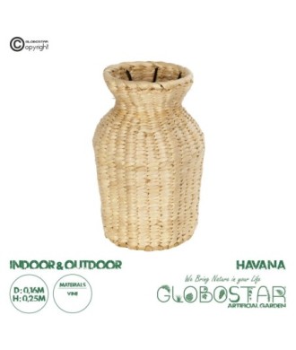 GloboStar® Artificial Garden HAVANA 21222 Διακοσμητικό Πλεκτό Καλάθι - Κασπώ Γλάστρα - Flower Pot Μπεζ Μ16 x Π16 x Υ25cm